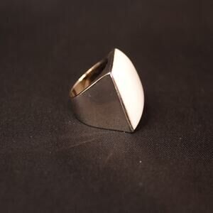 Vintage White on Silver Square Signet Ring, Women's size 10